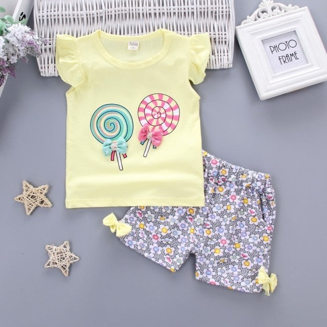 New Baby Girls Clothing Outfits Brand Summer Newborn Infant Sleeveless T-shirt Shorts 2pc/Sets Clothes Casual Sports Tracksuits