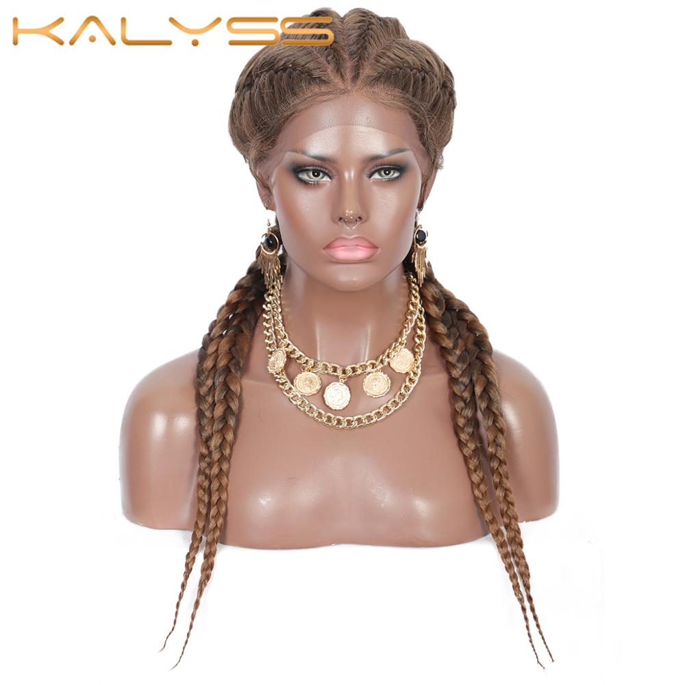 Kalyss 26 Inches Hand Braided Synthetic Lace Front Cornrow Wigs 4 Ponytails Soft Lace Frontal Twist Braided Wigs with Baby Hair