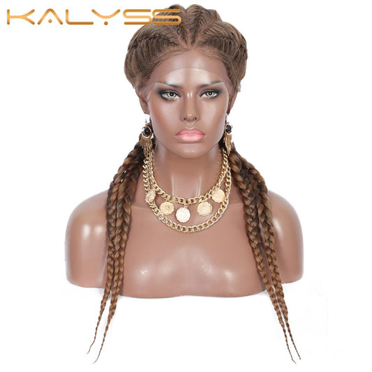 Kalyss 26 Inches Hand Braided Synthetic Lace Front Cornrow Wigs 4 Ponytails Soft Lace Frontal Twist Braided Wigs with Baby Hair