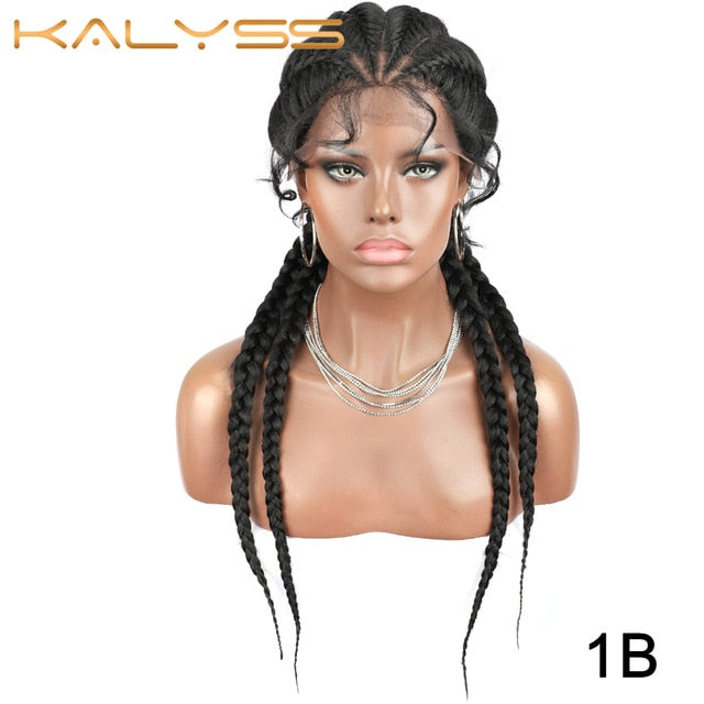 Kalyss 26 Inches Hand Braided Synthetic Lace Front Cornrow Wigs 4 Ponytails Soft Lace Frontal Twist Braided Wigs with Baby Hair