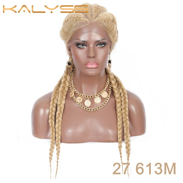 Kalyss 26 Inches Hand Braided Synthetic Lace Front Cornrow Wigs 4 Ponytails Soft Lace Frontal Twist Braided Wigs with Baby Hair