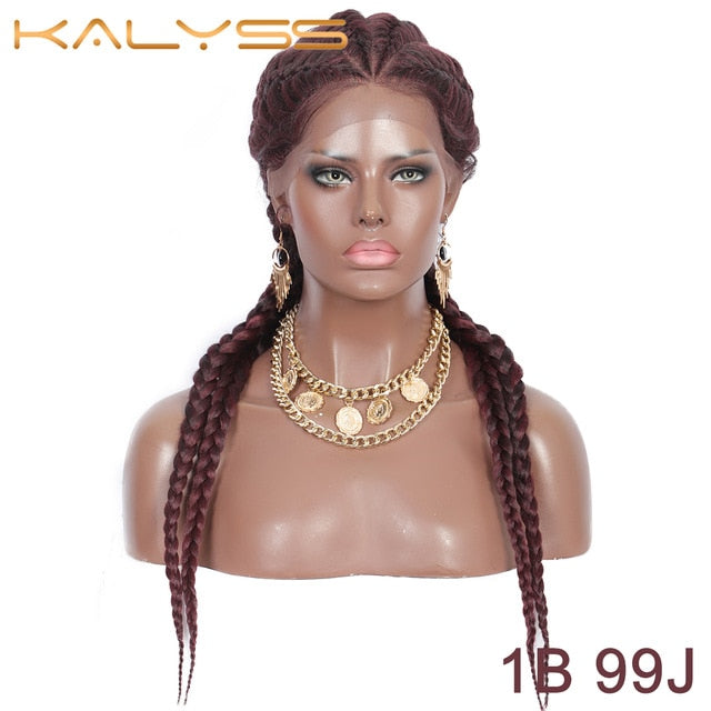 Kalyss 26 Inches Hand Braided Synthetic Lace Front Cornrow Wigs 4 Ponytails Soft Lace Frontal Twist Braided Wigs with Baby Hair