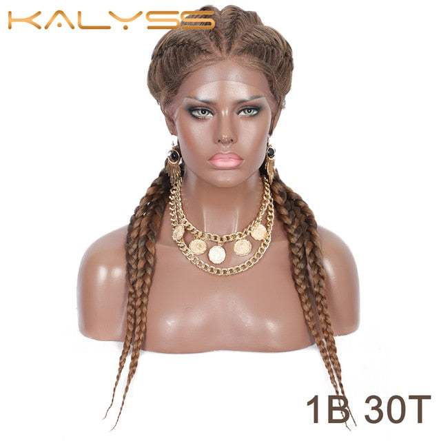Kalyss 26 Inches Hand Braided Synthetic Lace Front Cornrow Wigs 4 Ponytails Soft Lace Frontal Twist Braided Wigs with Baby Hair