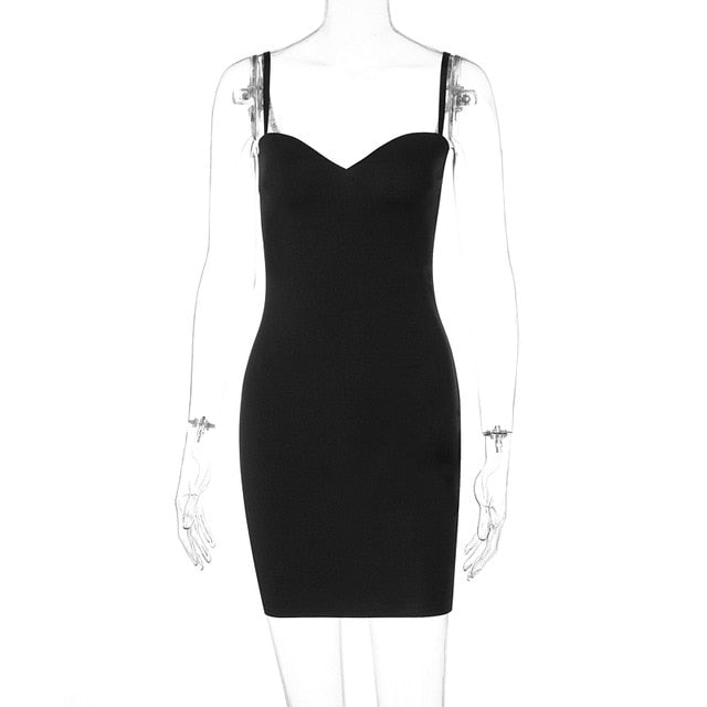 Dulzura Solid Women Strap Mini Dress Bodycon Sexy Streetwear Party Club Elegant 2021 Summer Clothes Basic Slim Fashion Casual