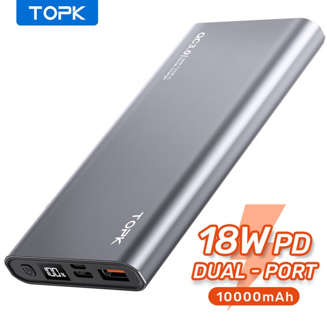 TOPK Power Bank 10000mAh Portable Charger LED External Battery PowerBank PD Two-way Fast Charging PoverBank for iPhone Xiaomi mi