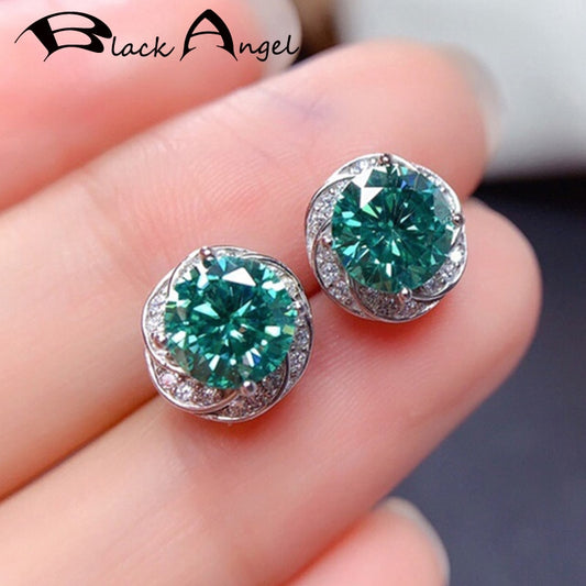 BLACK ANGEL 2020 New Fashion Created Green Moissanit Blue Gemstone Earrings For Women Wedding Ear Jewelry Chirstmas Gift