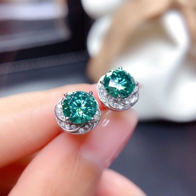 BLACK ANGEL 2020 New Fashion Created Green Moissanit Blue Gemstone Earrings For Women Wedding Ear Jewelry Chirstmas Gift