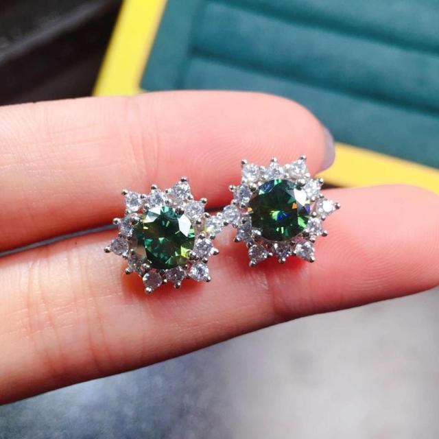 BLACK ANGEL 2020 New Fashion Created Green Moissanit Blue Gemstone Earrings For Women Wedding Ear Jewelry Chirstmas Gift