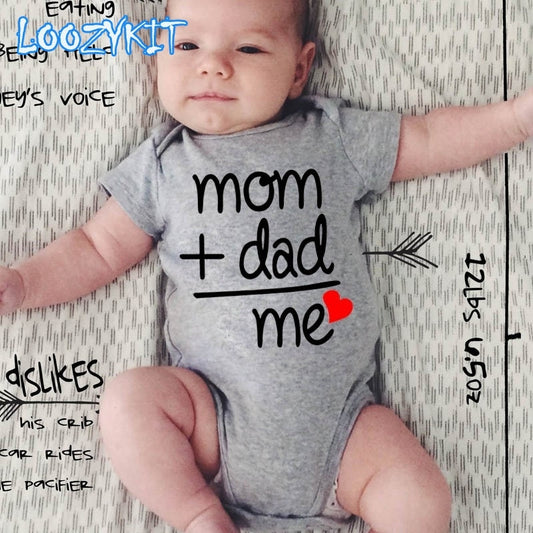 Summer Newborn Infant Baby Clothes Mom Plus Dad Equal Me Funny Cute Toddler Jumpsuits Bodysuits Outfits