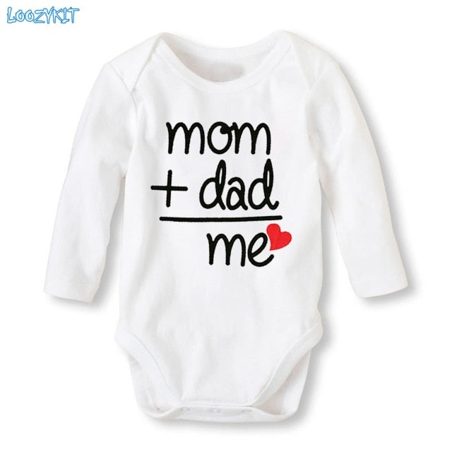 Summer Newborn Infant Baby Clothes Mom Plus Dad Equal Me Funny Cute Toddler Jumpsuits Bodysuits Outfits