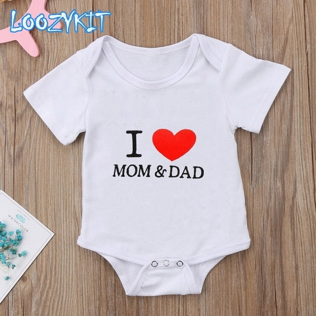 Summer Newborn Infant Baby Clothes Mom Plus Dad Equal Me Funny Cute Toddler Jumpsuits Bodysuits Outfits