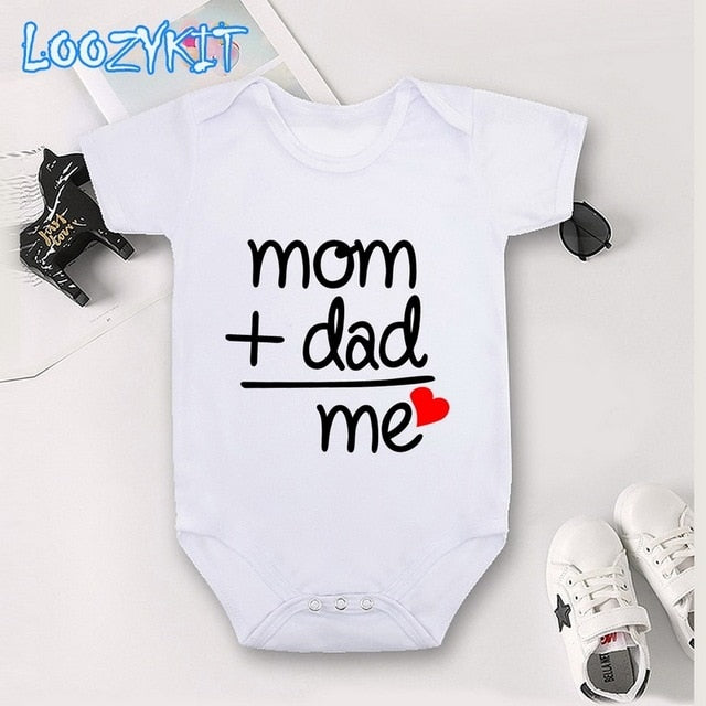 Summer Newborn Infant Baby Clothes Mom Plus Dad Equal Me Funny Cute Toddler Jumpsuits Bodysuits Outfits