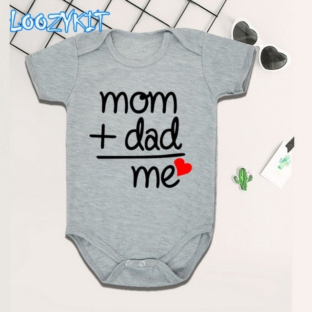 Summer Newborn Infant Baby Clothes Mom Plus Dad Equal Me Funny Cute Toddler Jumpsuits Bodysuits Outfits