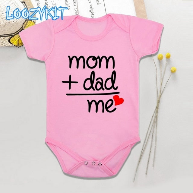 Summer Newborn Infant Baby Clothes Mom Plus Dad Equal Me Funny Cute Toddler Jumpsuits Bodysuits Outfits