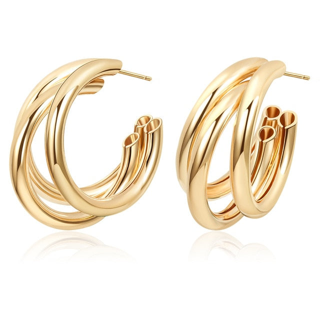 Golden Big hoop Earrings Korean Geometry Metal Gold Earrings For women Female Retro Drop Earrings 2021 Trend Fashionneel Jewelry