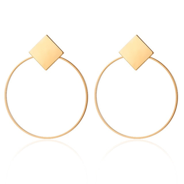 Golden Big hoop Earrings Korean Geometry Metal Gold Earrings For women Female Retro Drop Earrings 2021 Trend Fashionneel Jewelry