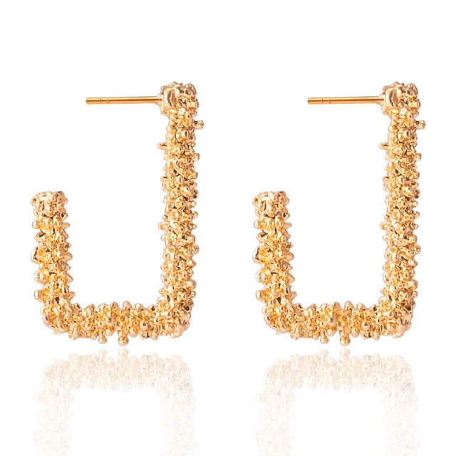 Golden Big hoop Earrings Korean Geometry Metal Gold Earrings For women Female Retro Drop Earrings 2021 Trend Fashionneel Jewelry