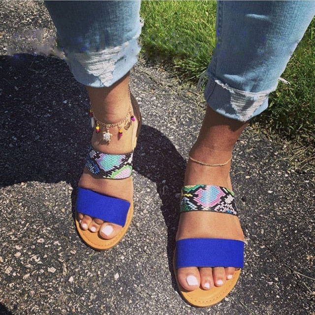 Fashion Summer Snakeskin Slides and Purses Set Candy Beach Slippers Women Non-slip Ladies Shoes Sandals 2 Two Strap Flip Flops