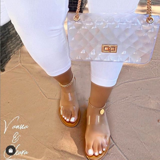 Fashion Summer Snakeskin Slides and Purses Set Candy Beach Slippers Women Non-slip Ladies Shoes Sandals 2 Two Strap Flip Flops
