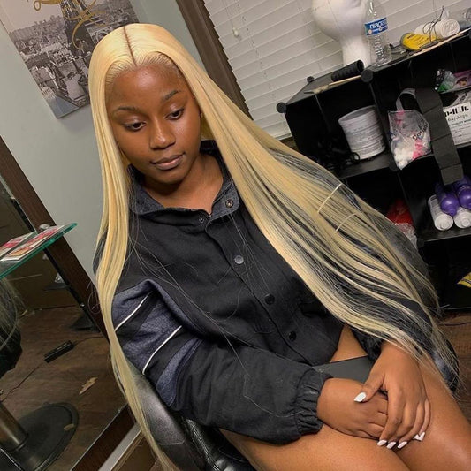 Human Hair Wigs Blonde Lace Front Wig for Women 613 30 Inch Frontal Pre Plucked Glueless Transparent Honey Blonde Straight Wig