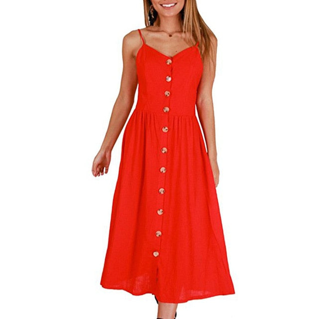 Vintage Casual Sundress Female Beach Dress Midi Button Backless Polka Dot Striped Women Dress Summer 2021 Boho Sexy Floral Dress