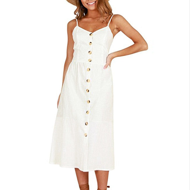 Vintage Casual Sundress Female Beach Dress Midi Button Backless Polka Dot Striped Women Dress Summer 2021 Boho Sexy Floral Dress