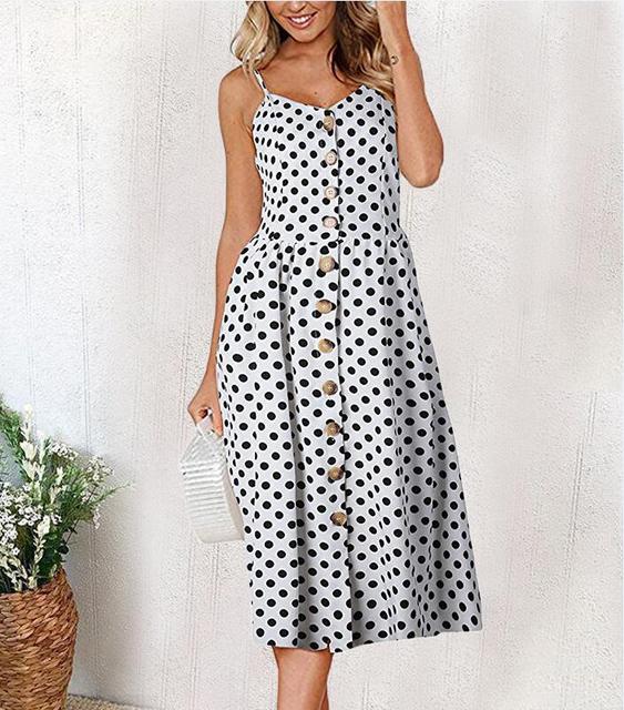 Vintage Casual Sundress Female Beach Dress Midi Button Backless Polka Dot Striped Women Dress Summer 2021 Boho Sexy Floral Dress