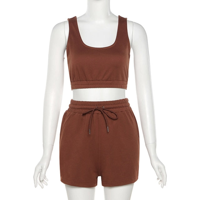 Simenual Active Sportswear Tank Top And Biker Shorts Sets For Women Casual Solid Athleisure Two Piece Outfits Summer 2021 Set