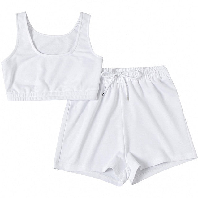Simenual Active Sportswear Tank Top And Biker Shorts Sets For Women Casual Solid Athleisure Two Piece Outfits Summer 2021 Set