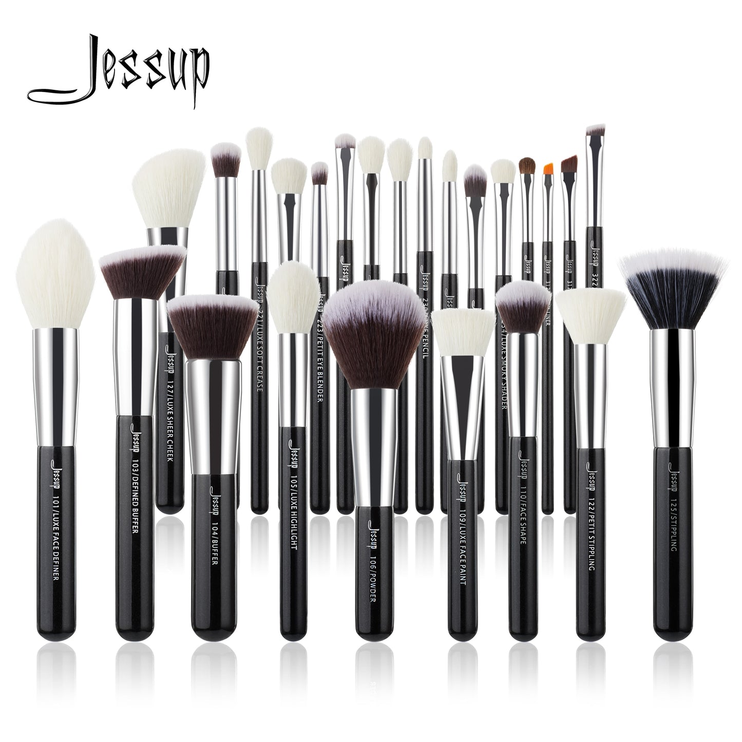 Jessup Makeup brushes set Black/Silver Professional with Natural Hair Foundation Powder Eyeshadow Make up Brush Blush 6pcs-25pcs