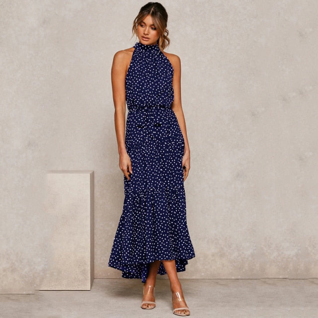 Summer Long Dress Polka Dot Casual Dresses Black Sexy Halter Strapless New 2021 Yellow Sundress Vacation Clothes For Women