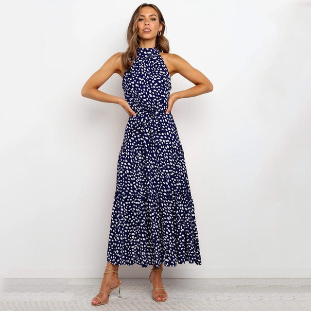 Summer Long Dress Polka Dot Casual Dresses Black Sexy Halter Strapless New 2021 Yellow Sundress Vacation Clothes For Women