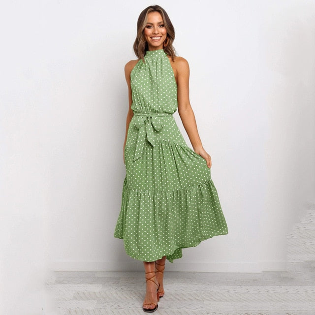 Summer Long Dress Polka Dot Casual Dresses Black Sexy Halter Strapless New 2021 Yellow Sundress Vacation Clothes For Women