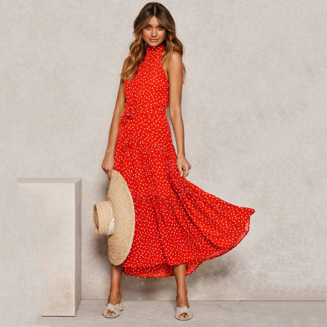 Summer Long Dress Polka Dot Casual Dresses Black Sexy Halter Strapless New 2021 Yellow Sundress Vacation Clothes For Women