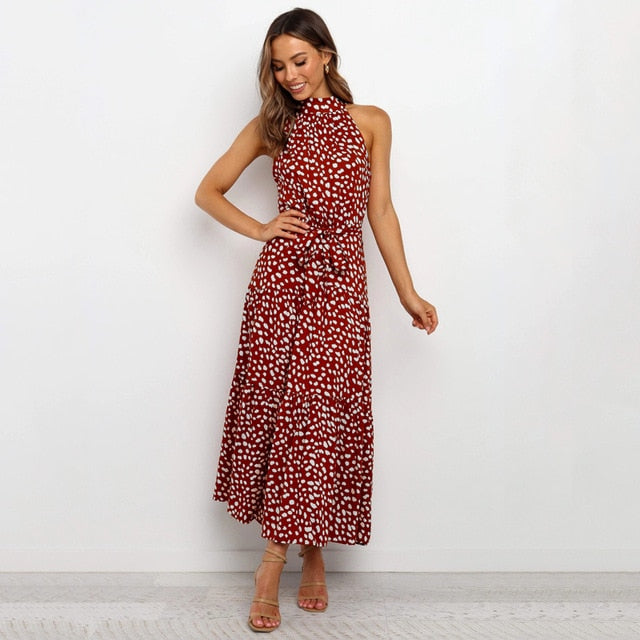 Summer Long Dress Polka Dot Casual Dresses Black Sexy Halter Strapless New 2021 Yellow Sundress Vacation Clothes For Women