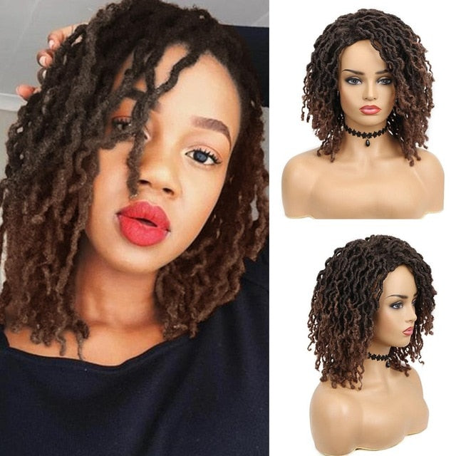 FAVE Dreadlock Wig Braided Twist Black Brown Short Curly Heat Resistant Fiber Synthetic Daily Party Replacement for Women