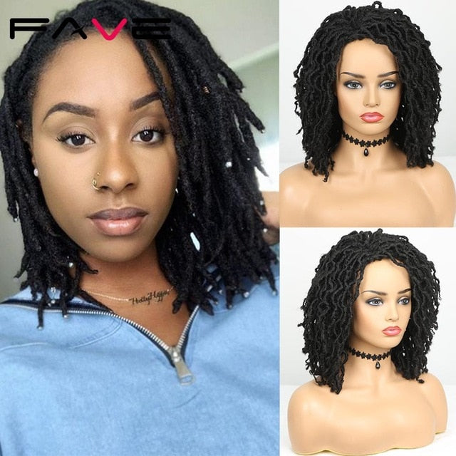 FAVE Dreadlock Wig Braided Twist Black Brown Short Curly Heat Resistant Fiber Synthetic Daily Party Replacement for Women