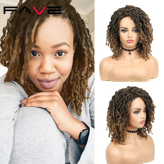 FAVE Dreadlock Wig Braided Twist Black Brown Short Curly Heat Resistant Fiber Synthetic Daily Party Replacement for Women