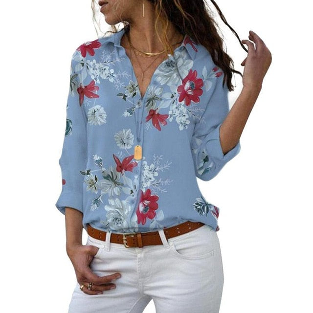 Long Sleeve Women Blouses 2021 Plus Size Turn-down Collar Blouse Shirt Casual Tops Elegant Work Wear Chiffon Shirts 5XL