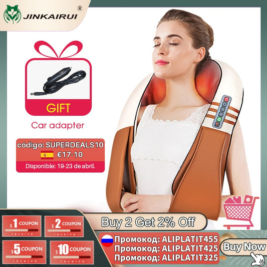 (with Gift Box) JinKaiRui U Shape Electrical Shiatsu Back Neck Shoulder Body Massager Infrared Heated Kneading Car/Home Massager