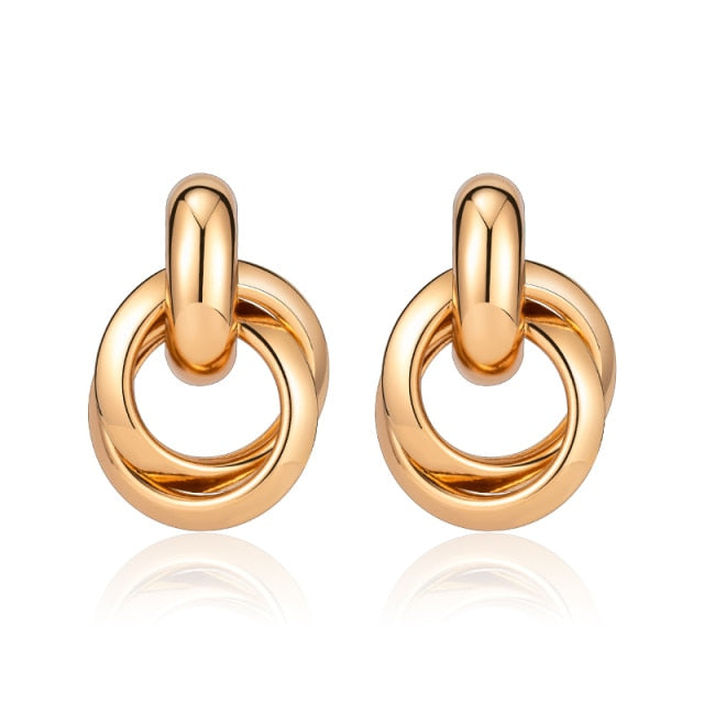 Golden Big hoop Earrings Korean Geometry Metal Gold Earrings For women Female Retro Drop Earrings 2021 Trend Fashionneel Jewelry