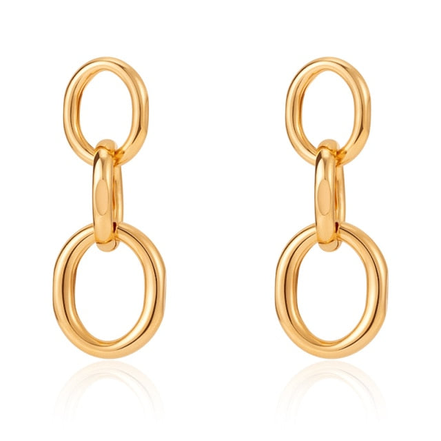 Golden Big hoop Earrings Korean Geometry Metal Gold Earrings For women Female Retro Drop Earrings 2021 Trend Fashionneel Jewelry