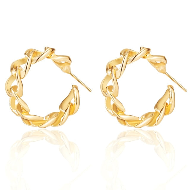 Golden Big hoop Earrings Korean Geometry Metal Gold Earrings For women Female Retro Drop Earrings 2021 Trend Fashionneel Jewelry