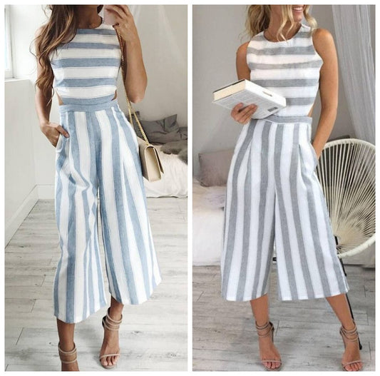 Women's Clubwear Playsuit Striped Loose Casual Party Jumpsuit & Romper Chiffon Long Trousers Backless Cut Out Romper Summer 2021