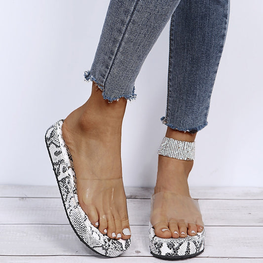 Summer Women Leopard Print Slippers Soft Comfortable Slides Beach Flip-flops Outdoor Sandals Transparent Shoes  Snakeskin Slides