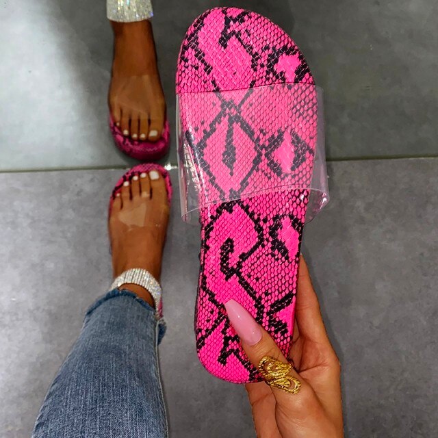 Summer Women Leopard Print Slippers Soft Comfortable Slides Beach Flip-flops Outdoor Sandals Transparent Shoes  Snakeskin Slides
