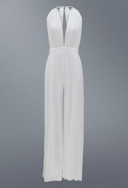 Diiwii Women Jumpsuit Deep V Neck Sleeveless Halter Rompers Backless White Elegant   Sexy Female Lady Girl With