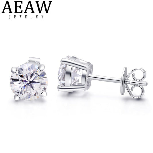 AEAW Round Moissanite Cut Total 2.00ct 6.5mm Diamond Test Passed Moissanite Silver Earring Jewelry Girlfriend Gift