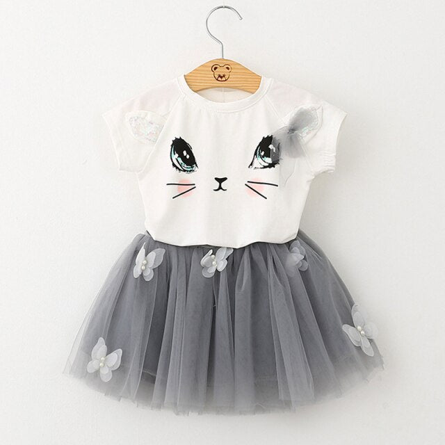 Summer Girls' Clothing Sets Korean Denim Short-sleeved T-shirt+High Waist Skirt 2PCS Baby Kids Clothes Suit Children Clothing