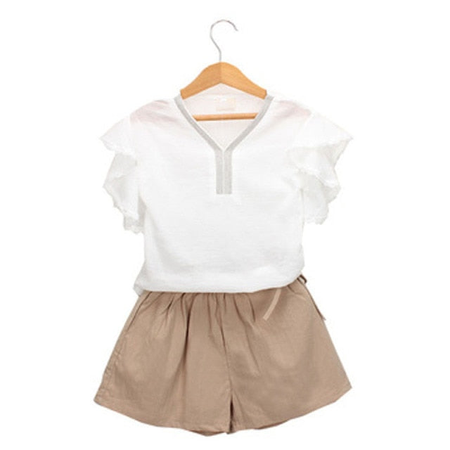 Summer Girls' Clothing Sets Korean Denim Short-sleeved T-shirt+High Waist Skirt 2PCS Baby Kids Clothes Suit Children Clothing